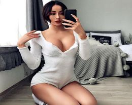 Long sleeve women bodysuit Vneck sexy 2019 autumn winter female warm clothes slim fit fashion body suit fashion casual jumpsuit9211488