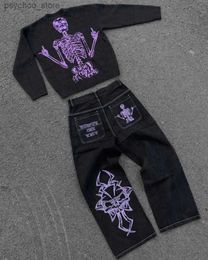 Men's Tracksuits New Punk Gothic Jeans Devil Skull Print Harajuku Hip Hop Retro Multi Pocket Cargo Pants for Men y2k jeans clothing streetwear Q240314