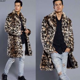 Mens Leopard Print Fur Suit Coat Faux Rabbit Long Trendy and Fashionable Mens Autumn Winter New Style