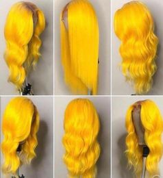 Yellow Wave Bob brazilian hair Lace Front Wigs 13X4 Pre Plucked Short straight synthetic Bob Wigs For Black Women Bleach Knots2244401