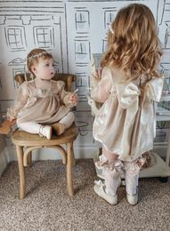 INS Baby girls Big Bow velvet rompers summer infant Gauze Long Sleeve jumpsuit toddler kids 1st birthday princess clothing A69328297859