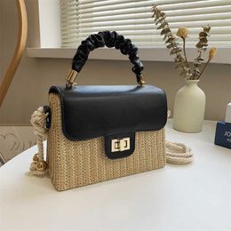 Beach Bags Folded Handheld Grass Woven Bag Women's with Rural Style and High Aesthetic Value Single Shoulder Fashionable Small Square Crossbody