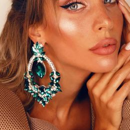 Stonefans Exaggerated Green Earrings for Women Drag Queen Accessories 2023 Oversize Crystal Dangle Earring Jewellery 240305