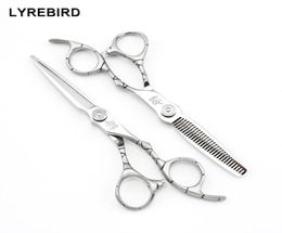 Professional hair scissors 6 INCH Lyrebird HIGH CLASS barber scissors Curved line Handle Engraved Flower Screw Matte silvery handl4351371