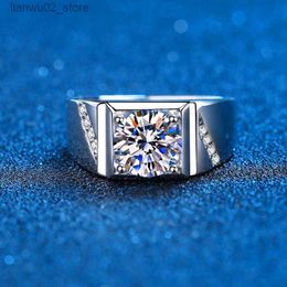 Wedding Rings Mens True Mosonite Ring Pure Silver 2 Carat Round Bright Diamond Engagement Ring Mens Wedding Jewellery Including Box Q240315