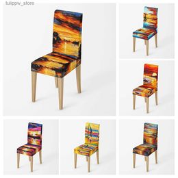 Chair Covers Home chair cover Oil painting style kitchen chairs Coversadjustable dining elastic fabricchairs covers L240319