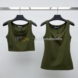 Summer Tanks Top Metal Badge Cropped Top Women Luxury Sport Vest Gym Fitness T Shirt