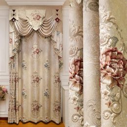 Curtains New Embossed Luxury Curtains for Living Dining Room Bedroom European Flower Highend Textured Noble Valance Tulle Custom