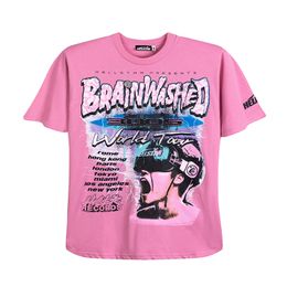 Hellstar mens t shirt Men Plus Tees Rapper Wash Heavy Craft Unisex Short Sleeve Designer Tshirts Tops High Street Retro Women T-shirt size S-XL Pink