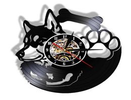 Siberian Husky Record Wall Clock Non Ticking Pet Shop Vintage Art Decor Hanging Watch Dog Breed Husky Dog Owner Gift Idea X07265307087