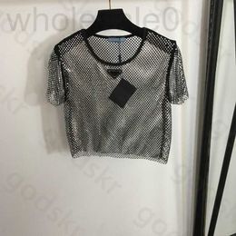 Women's T-Shirt designer Rhinestone Hollow Cool Shirt Women Fashion Thin Short Sleeve T Tops Designer Glitter Loose Blouse 190D