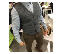 2021 Latest Farm Wedding Wool Vests Grey Groom Vest Slim Fit Mens Suit Vest Prom Wedding Waistcoat Dress Plus Size2097694