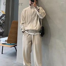 Men's Tracksuits Hong Kong Style Trendy Sweatshirt Suit Men Lazy Sports Casual Loose Solid Colour Versatile Long-sleeved Trousers Couples