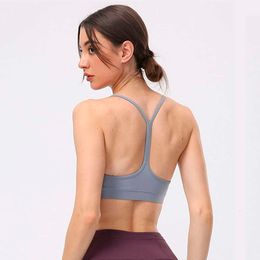 Lu Align Lemon Gym Sports Bra Sexy Women Y Shape Backless Yoga Tank Top High Suppprt Fiess Bralette Spaghetti Straps Push Up Tight Underwea