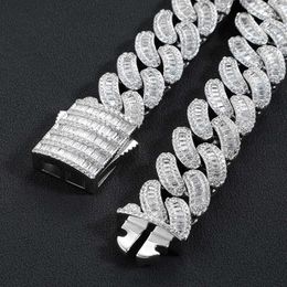 Custom 16mm Vvs Iced Out Diamond Chain Necklace Arc 925 Sterling Silver Baguette Cuban Chain