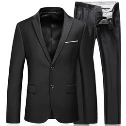 2023 Mens Business Fashion High Quality Gentleman Black 2 Piece Suit Set Blazers Coat Jacket Pants Classic Trousers 240301