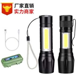 Mini LED USB Charging Outdoor Waterproof Telescopic Zoom Aluminium Alloy COB Small Flashlight 558169