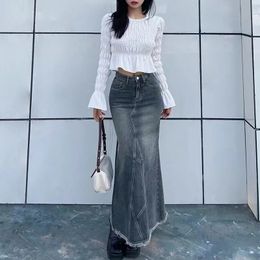 Autumn Retro Classic All-Match Skirt Women Casual Outing Tight Sexy Irregular Long Denim Vitality Skirt Girl Cool 240306