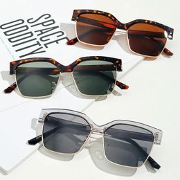 Trendy Metal Half Frame Square Women Sunglasses Brand Design Leopard Rectangle Men G15 Lens Shades Sun Glasses UV400 240226
