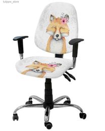 Chair Covers Lovely Fox Watercolor Flowers Animals Elastic Armchair Computer Chair Cover Removable Office Chair Slipcover Split Seat Covers L240315