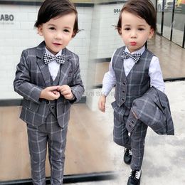 Children Formal Tuxedo Blazer Vest pants 3Pcs Set Flower Boys Wedding Suit Kids Performance Host Dance Party Dress Costume 240313