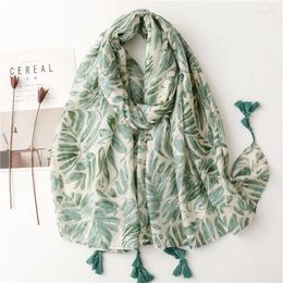 Scarves Fashion Abstract Floral Tassel Viscose Shawl Scarf Lady High QualityGreen Wrap Thin Pashmina Stole Muslim Hijab 180 90Cm