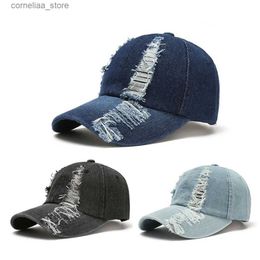 Ball Caps Fashion Cool Women Men Vintage Ripped Cap Hat Female Male Denim Cotton Sunscreen fitted Washed Baseball Cap For Women MenY240315