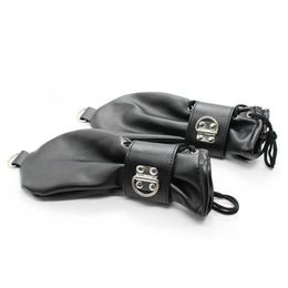 Fashion-Soft Leather Fist Mitts Gloves with Locks and D Rings Hand Restraint Mitten Pet Role Play Fetish Costume240U