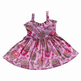 Girl's Dresses Summer Girl Dress Strapless Love With Chip Shape Print Normal Skirt Knee Skirt Milk Silk Fabric 240315