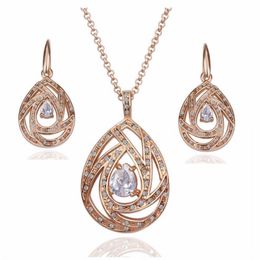 Classical 18K Rose Gold Plated Genuine Austria Crystal Pendant Necklaces Drop Earring Fashion Women Jewellery Sets228L