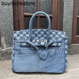 Designer Bag Bkinns Denim Handbag Canvas 7a Quality IPinee internet celebrity with contrasting tassel checkerboard tote bag mocking pocket design bag