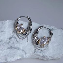 Punk Irregular Liquid Metal Shiny Crystal Hoop Earrings for Women Fashion Korean Statement Earrings Party Jewellery Y2K Gifts 240313