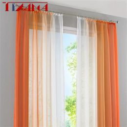 Curtains 2Pieces Colorful Curtain Orange Gradient Tulle Curtains For Living Room Bedroom Kitchen Sheer Drapes Home Decor Custom Cortinas