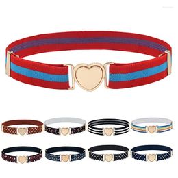 Belts Colourful Striped Belt For Kids Adjustable Stretch Waist Love Heart Buckle Pants Trousers Strap Boys Girls Waistband