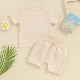 Clothing Sets Toddler Baby Boy Girl Summer Clothes Short Sleeve Letters Embroidery T-Shirts Top With Elastic Shorts 2PCS Set