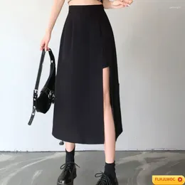 Skirts S Design Chic Korea Fashion Women Office Lady Irregular High Waist Tunic Split Slit Pencil Solid Black Short