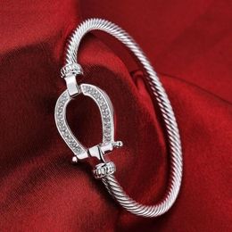 Bangle Silver Plated Filled Horse Shoe Water Drop Bracelet Fashion Jewellery Rhinestones Women Love Valentine's Day GiftBangle2331