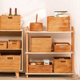 Baskets Minimalist Home Rattan Storage Basket Rectangular Woven Vietnam Bamboo Woven Basket Box Sundries Sorting Clothing Storage Box