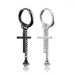 Dangle Earrings Punk Skeleton Hand Cross Pendant Drop For Men Classic Stainless Steel Chain Tassels Jewellery Brincos Gift