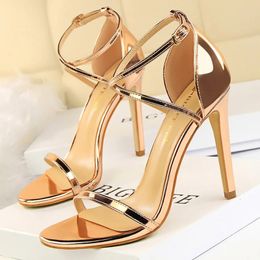 Women Fetish 8cm 11cm High Heels Summer Mid Low Heels Champagne Gold Sandals Roman Pumps Lady Gladiators Stiletto Stripper Shoes 240309