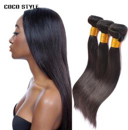 Remy Hair Straight 1B Natural Black Hair Weaving 3 Bundles Can be Curled No Shedding4479368