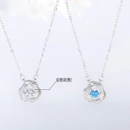 Chains Jumping Heart Necklace Women's Pure Silver Colourful Dancing Collar Chain Accessories Flower Micro Set Pendant