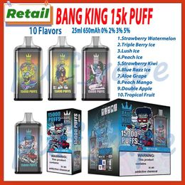 Retail Bang King 15000 Puff Disposable E cigarettes 25ml Pre-filled Pod Mesh Coil 650mAh Battery 10 Flavours 0% 2% 3% 5% Puffs 15K Vape Pen