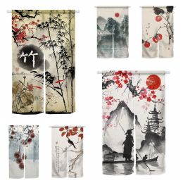 Curtains Chinese Traditional Ink Painting Door Curtain Wall Hanging Mountain Hang Curtain Japanese Noren Bedroom Partition Kitchen Door