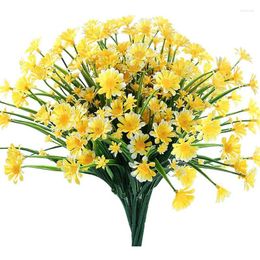 Decorative Flowers 6 Pack Bunches Of Artificial Daisy Outdoor Imitation Plastic Autumn Flower Garden Window Decoration (Yellow)