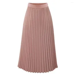 Skirts Autumn Women Pleated Skirt Elastic High Waist Calf-Length Loose Solid Colour Long Clothing Streetwear