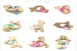 Baby Teether Rings Food Grade Beech Wood Teething Ring Teethers Chew Toys Shower Play Chew Round Wooden Beads5370321