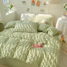 Bedroom Sets Bedding Set Queen Size Bed Sheets Set Quilt Cover Schoolgirl Washed Cotton Sheet Beddings Sets Girl 240306