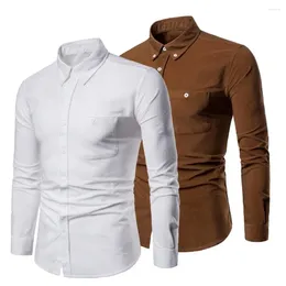 Men's Casual Shirts Men Shirt Spring Slim Fit Summer With Turn-down Collar Single-breasted Design Patch Pocket For Comfort