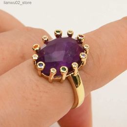 Wedding Rings G-G genuine amethyst rhinestone ring gold-plated brass gemstone ring used for engagement Q240315